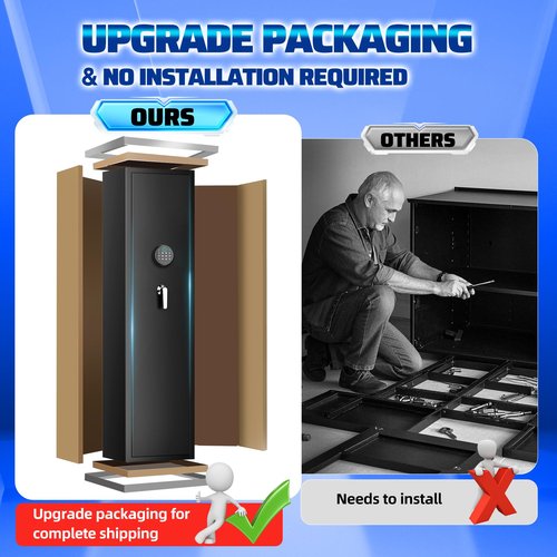5-6 Large Heavy-Duty Gun Safes for Rifles and Pistols, Quick Release Shotgun Safe with Dual Alarm System, Biometric Gun Safe, Rifle Gun Safe with Alarm & Mute Function,No Assembly Required