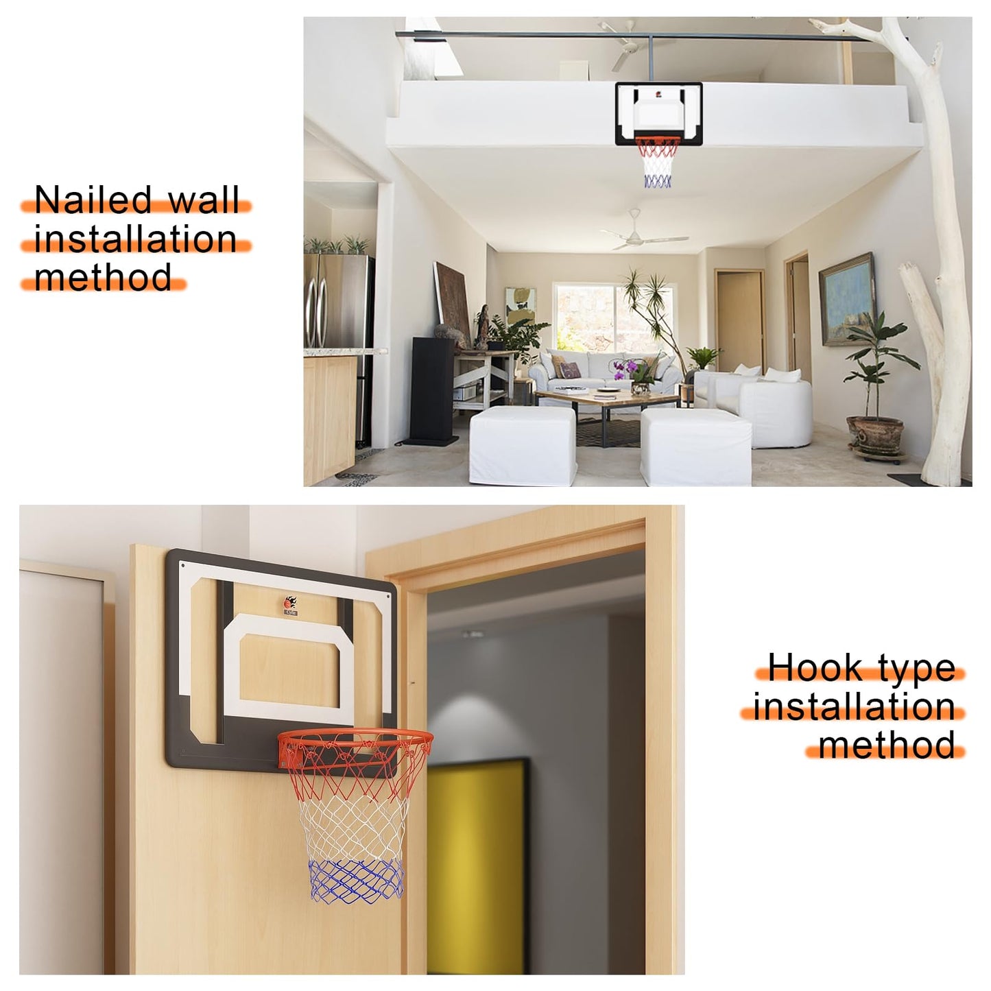 CYFIE Large Wall Mount Basketball Hoop Set with Door Hooks, 32" x 23" Backboard, Spring Rim, Indoor Outdoor Basketball Practice Equipment for Adults