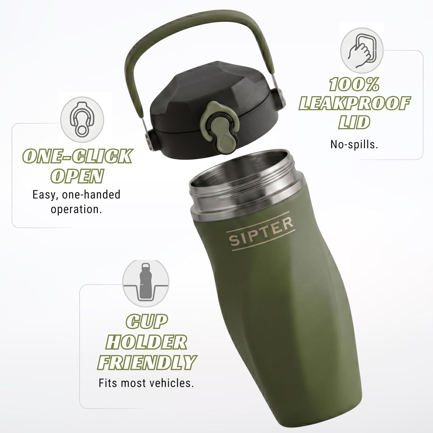 Sipter Best Shaker Bottle for Protein Mixes – Double Wall Stainless Steel, For Shakes, Water, Smoothies, Cocktails Leak-Proof, 26oz, Copper-Insulated Blender Cup, BPA-Free No Mixing Tools (iron sage)