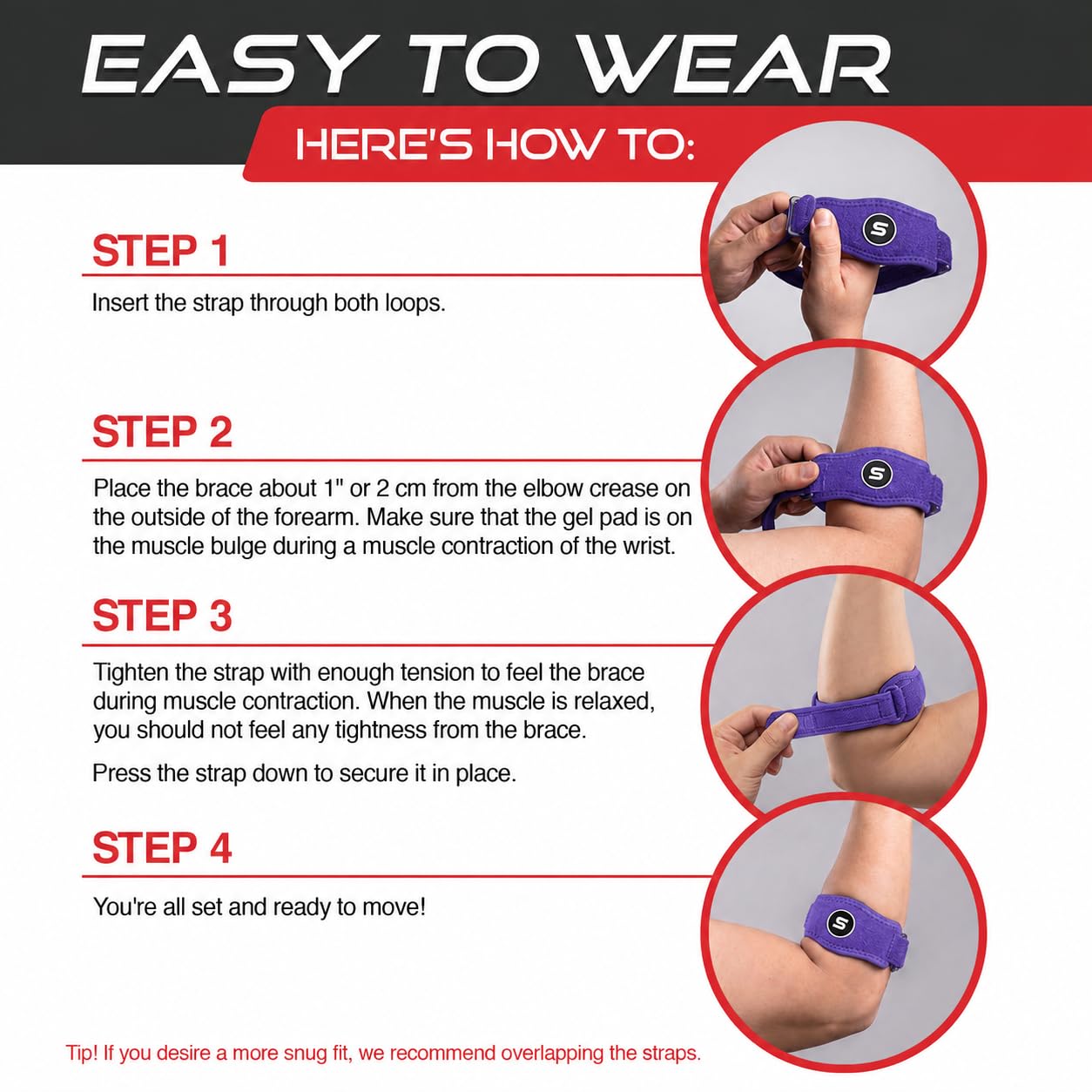Sleeve Stars Tennis Elbow Brace for Men & Women, Elbow Brace for Tendonitis, Tennis Elbow Strap, Golfers Elbow Brace, Elbow Support Wrap for Tennis Elbow Relief, Fits 9"-23" (Single/Dark Purple)