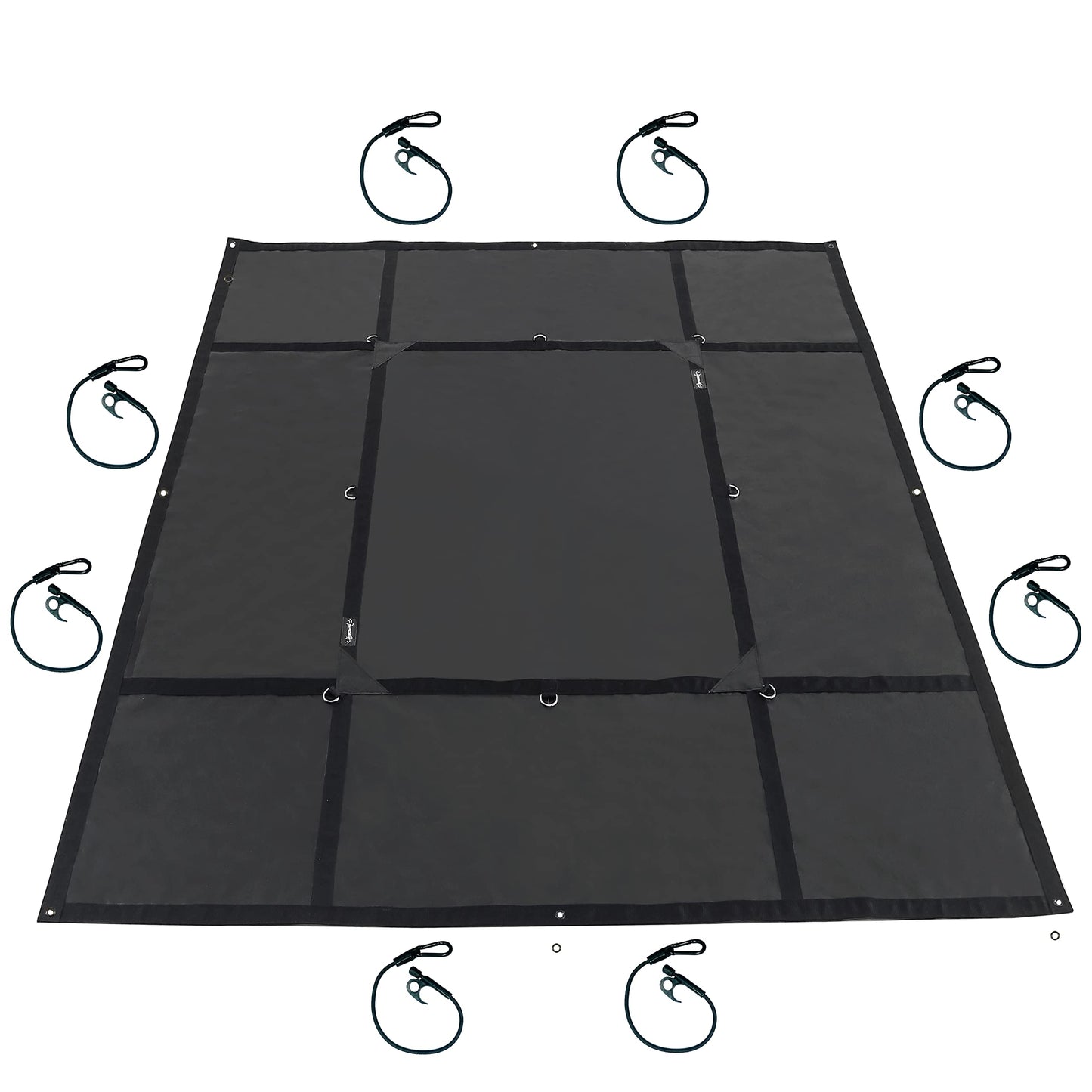SPIDER Pickup Truck Bed Tarp (7’1” W x 7’6” L) - Heavy Duty Black Solid Waterproof Cargo Net Cover - Detachable Quick Adjust Tie Downs - Fits Short Bed (5'6") and Trailers