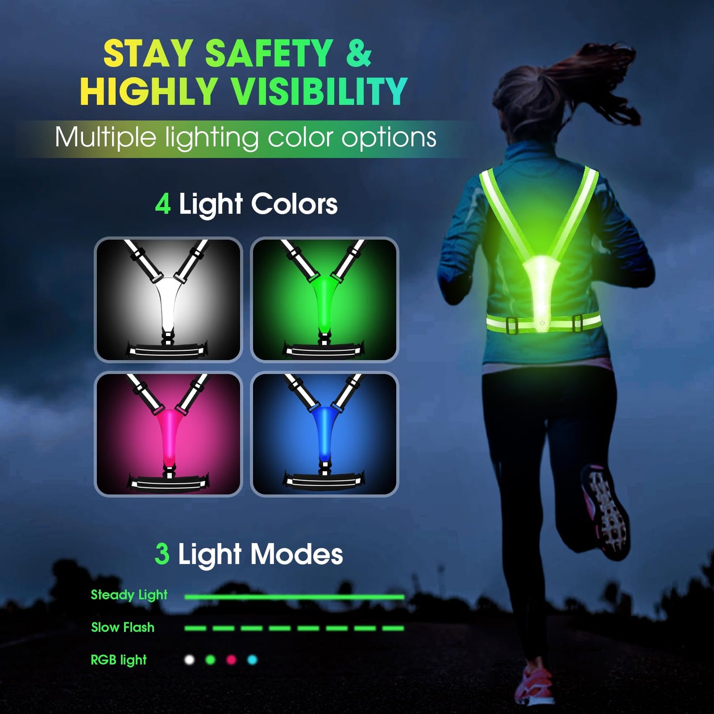LED Reflective Running Vest with Phone Pouch, Light Gear for Night Cycling