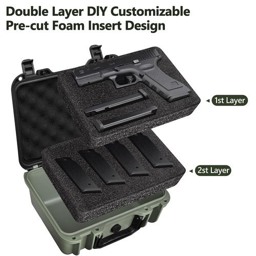 Turokacase Gun Cases for Handguns - TSA Approved Pistol Case with Dual-Layer DIY Customizable Cuttable Polyurethane Foam Insert for Glock, Smith & Wesson, Sig Sauer etc.