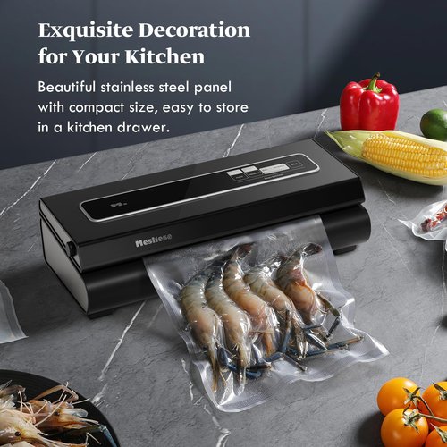 Mesliese Vacuum Sealer Machine 90Kpa 6-in-1 Compact Food Vacuum Sealing Preservation System with Cutter | 2 Bag Rolls | 5 Pre-cut Bags | Dry&Moist Modes | ETL Listed (Gray)