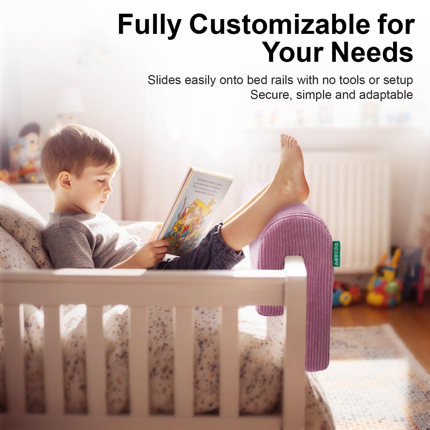 AEOCOO Bed Bumpers for Toddlers, Size 2.3 Ft, Toddler Bed Rail Bumper Protector for Loft Beds & Bunk Beds, Bed Rail Height Extender Bed Guardrail, Anti-Bump | Fall Prevention, Purple