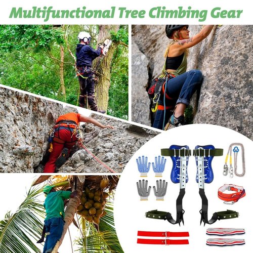 Homaisson Tree Climbing Spikes Set, Adjustable Tree Climbing Spikes, Portable Tree Climbing Gears with Safety Belt, Climbing Tool for Hunting Observation, Fruit Picking