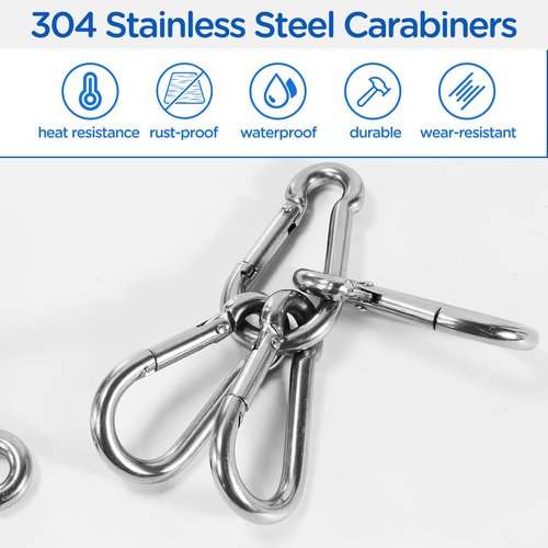 304 Stainless Steel Carabiners，M6 Carabiners Clips for Camping,Swing,Hiking,Hammock,Water Bottle, Backpack