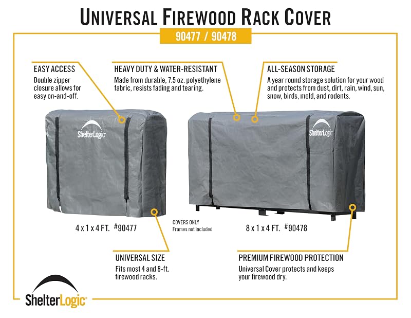 ShelterLogic 8-Foot Firewood Rack-in-a-Box Universal Cover – Full-Length, Weather-Resistant