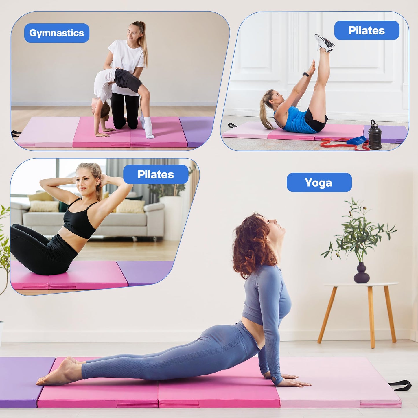 Outdoor Basic 6'x3'x2" Gymnastics Tumbling Mats Folding Panel Thick Gym Exercise Mat for Home (Colorful)