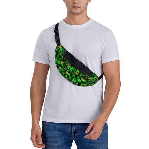 Green Weed Waist Pack Fanny Packs Sling Crossbody Hip Bum Bag With Adjustable Strap Hiking Bag For Men Women Running Traveling