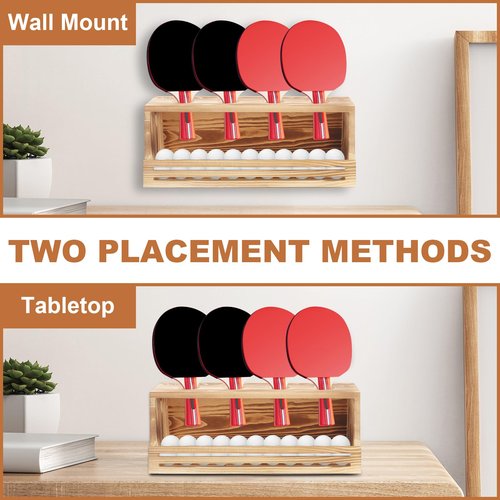 Dawutian Ping Pong Storage Holder, Ping Pong Paddle Storage Rack,Wall-Mount Table Tennis Paddle Display Holder with Ball Storage Shelf,Ping Pong Rack for Game Room, Bar, Garage, Office, Home