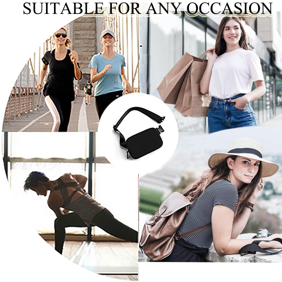 Mini Belt Bag Black Fanny Pack for Women Men Fashionable Small Waist Pack Crossbody Bag for Running,Hiking,Jogging,Cycling (Black fanny bag)