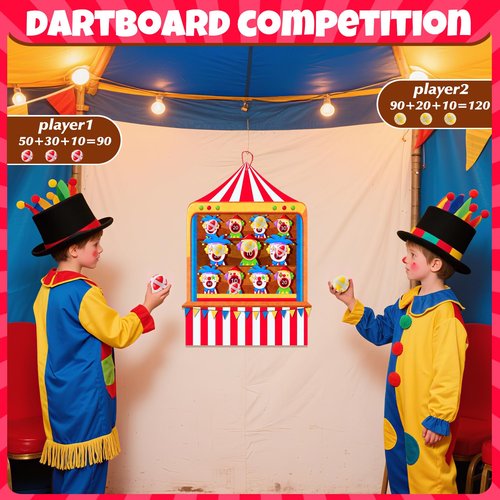 TEASIK Carnival Birthday Party Decorations - Dart Board with 10 Sticky Balls,Felt Cloth Circus Theme Party Decorations, 19.1x13.4 Inches Fun Outdoor & Indoor Family Game for Birthday
