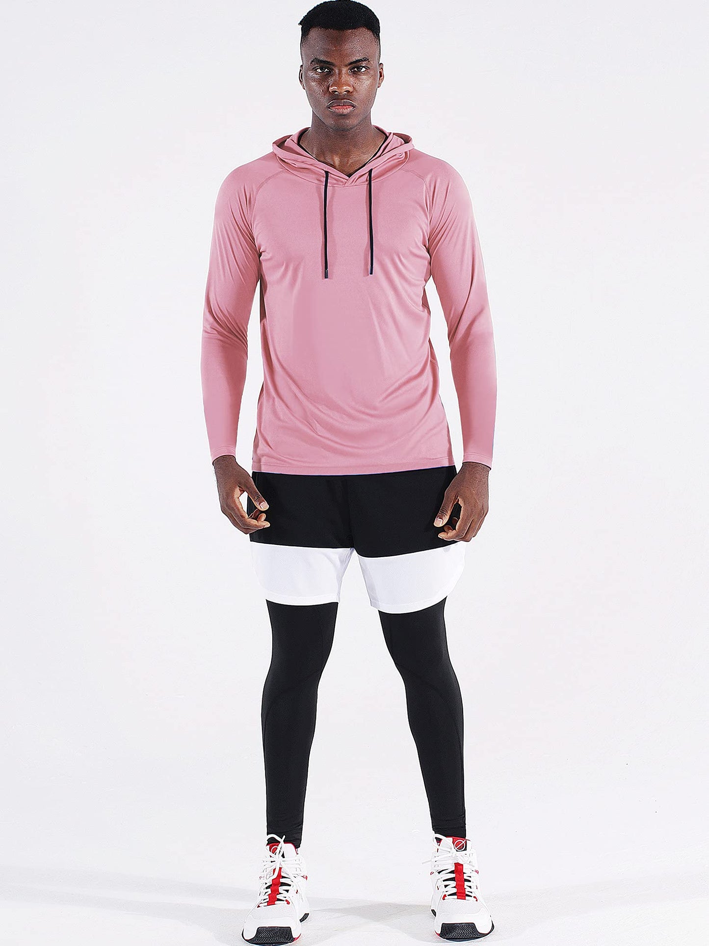 CADMUS Men's Workout Long Sleeve Fishing Shirts UPF 50+ Sun Protection Dry Fit Hoodies,1 Pack,Pink,Large