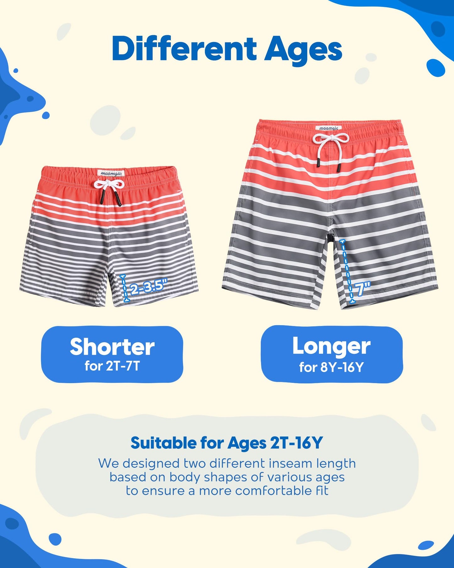 maamgic Boys Swim Trunks Toddler Swim Shorts Little Boys Bathing Suit Swimsuit Toddler Boy Swimwear,Stripe Gray,5 T