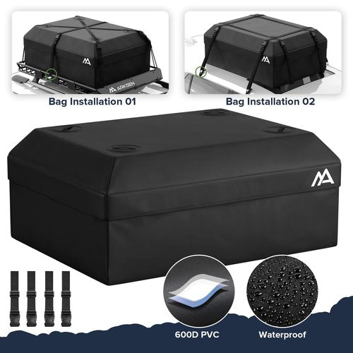 ARKSEN 54 x 39 x 5 Inch Upgrade Universal Roof Rack with Waterproof Bag, Cargo Net&2 Ratchet Straps - 150Lbs Capacity Heavy Duty Rooftop Cargo Carrier with Extension for Car, SUV & Pickup
