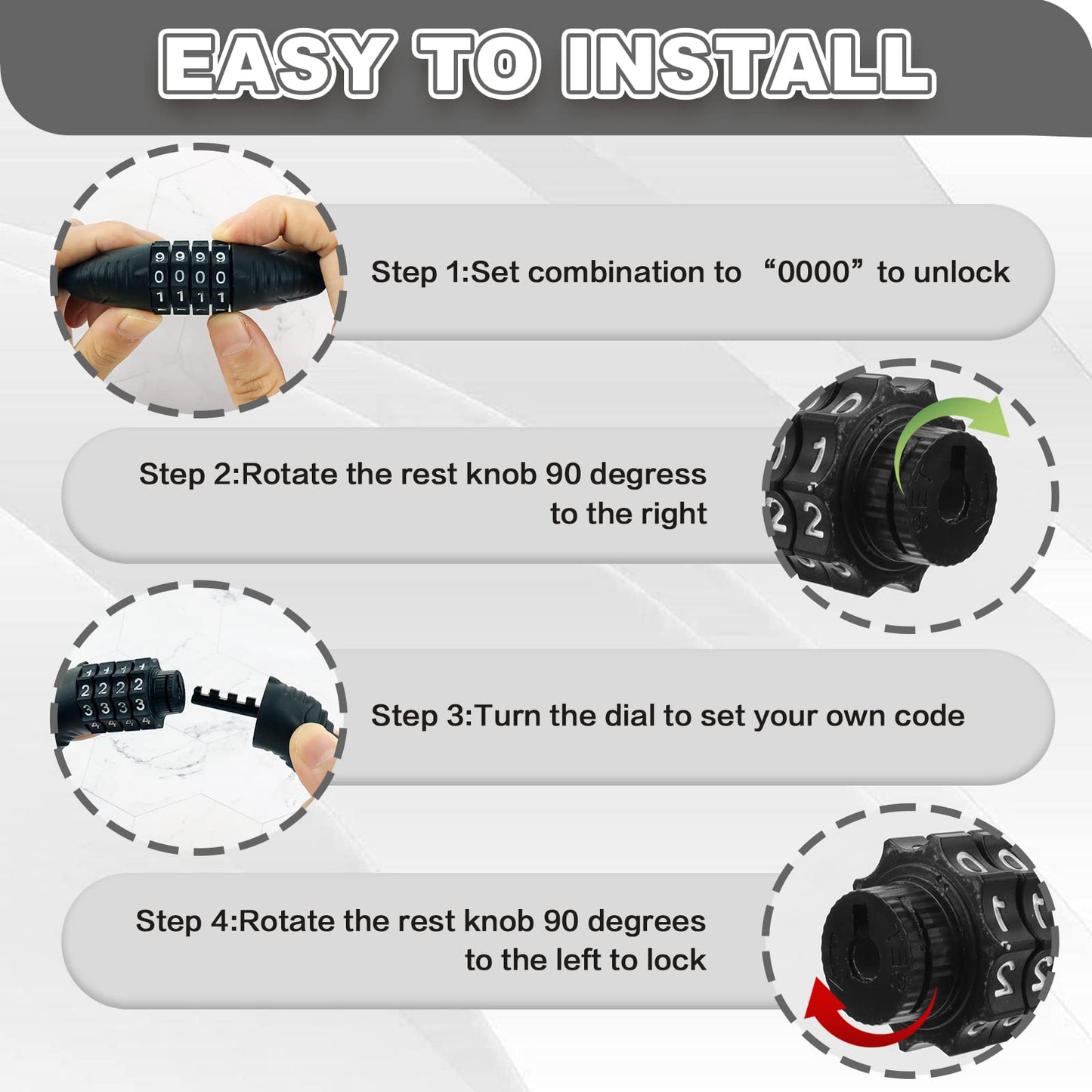Bike Lock Cable, Bike Locks Heavy Duty Anti Theft, Combination Cable Lock for Outdoor Equipment, Black 1Ps