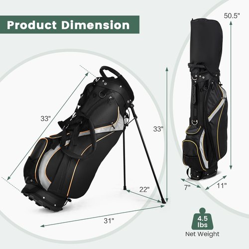 Tangkula Golf Stand Bag with 8 Way Top Dividers, Lightweight Golf Bag with Detachable Dual Strap & 7 Pockets, Rain Hood, Portable Golf Bag for Men & Women, Black