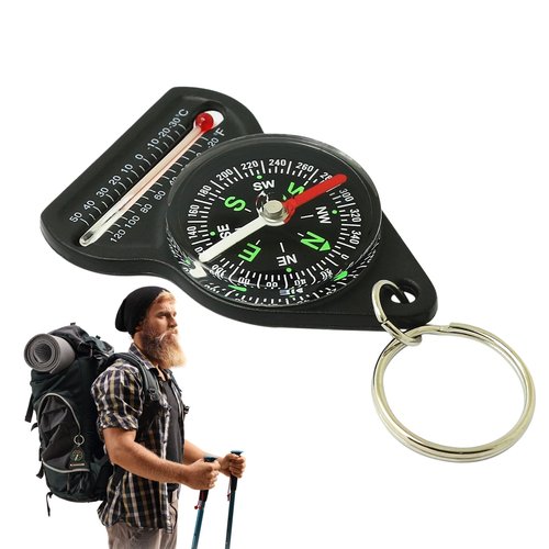 Compass Hiking Keychain - 15.5g All Compass and Thermometer Carabiner | Useful Outdoor Tool for Hiking Keyring, Camping, Backpacking, Portable Survival Gadget, Explore, Navigation Equipment
