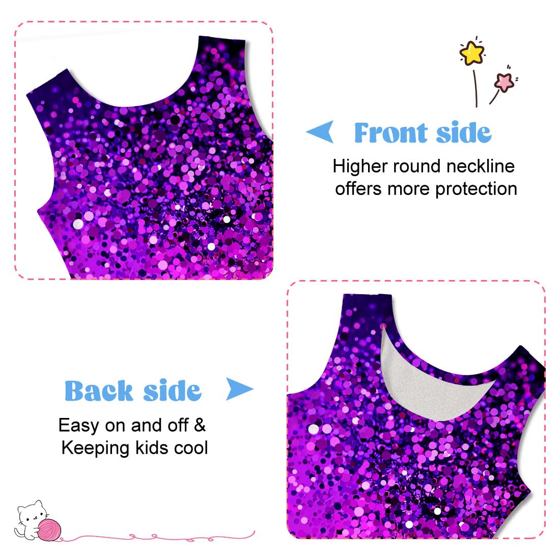 Funnycokid Gymnastics Leotards for Girls Kids Outfits Sparkly Unitards Clothes with Shorts, Diamond Purple Pink Shining, 6-7 Years