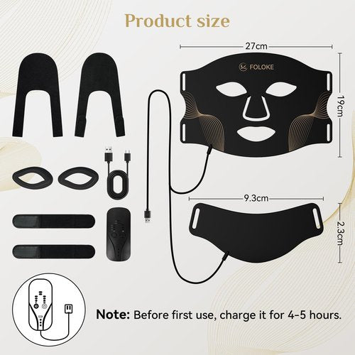 FOLOKE LED Light Therapy Mask Skin Care, LEDs face mask & neck mask Red - Wavelength for Home Use,– Advanced Skincare Made Easy （JET）