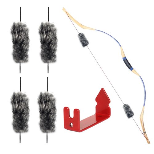 SOPOGER Archery Bow String Silencers - 2 Pair Rabbit Fur String Dampener & String Separator Recurve Bow Stabilizer Bowstring Dampener for Longbow Traditional Bow Hunting Shooting Practicing (Black)