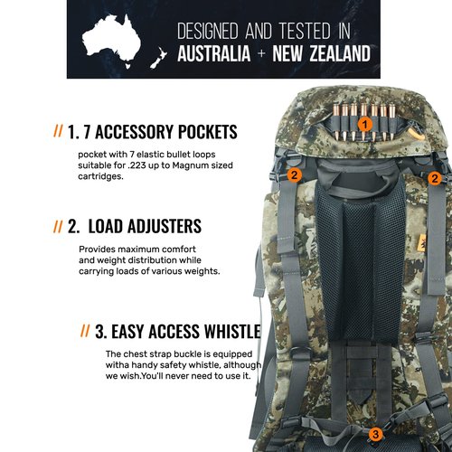 SPIKA Hunting Backpack Internal Frame for Men Waterproof Hunting Pack Camouflage with Rifle Holder Extendable 80L Capacity