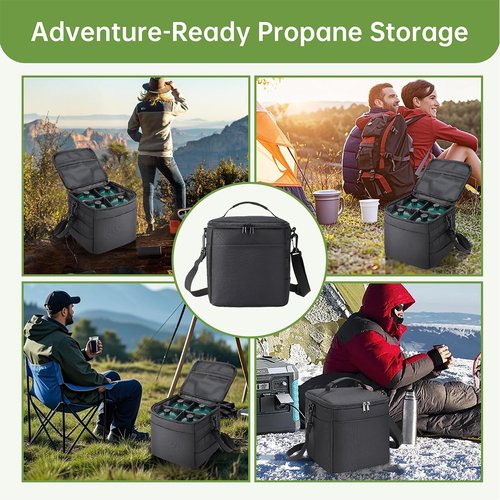 QYILUARE Heavy-Duty Water-Resistant 1 lb Propane Tank Carry Bag with Padding | 4 Cylinder Camping Gas Cylinder Storage Bag with Adjustable Strap, 3-Side Pockets & Detachable Dividers