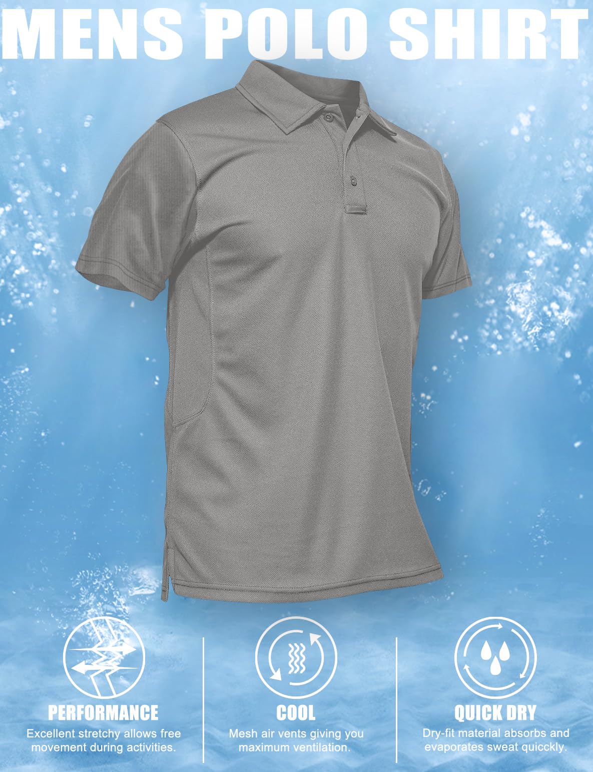 MAGCOMSEN Work Shirts for Men Golf Shirts Fishing Shirts Casual Shirts Quick Dry Shirts Golf Polo Shirts Light Grey L