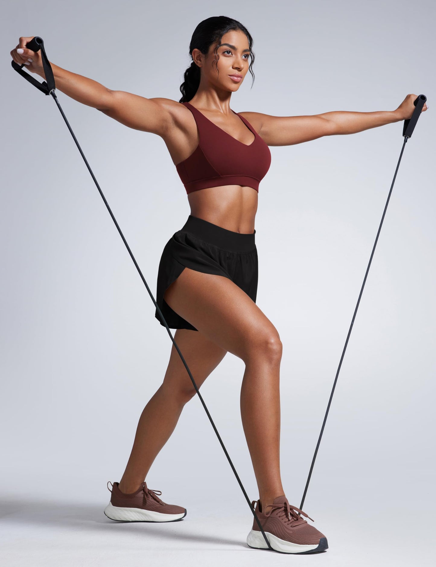CRZ YOGA Butterbreeze Criss Cross Back Sports Bras for Women - V Neck Adjustable Straps Padded Workout Training Crop Top Red Merlot Medium