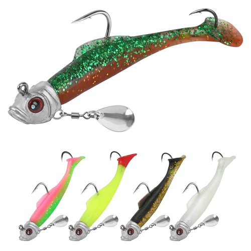 QKP Trout Spinner Soft Lures 5pcs, Pre-Rigged Soft Swimbait, Easy Catching Lures for Family Fishing, Fishing Lures for Bass Trout Crappie Walleye Fishing Lures
