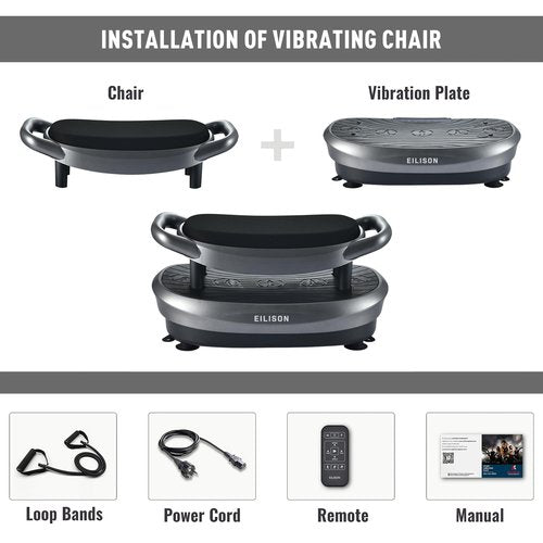 EILISON FITABS 3D Vibration Plate Exercise Machine with Seat - Ocsillation, Pulsation + Vibration Platform, Push Up | Vibration Machine for Lymphatic Drainage, Weight Loss, Recovery (Fitabs Grey)