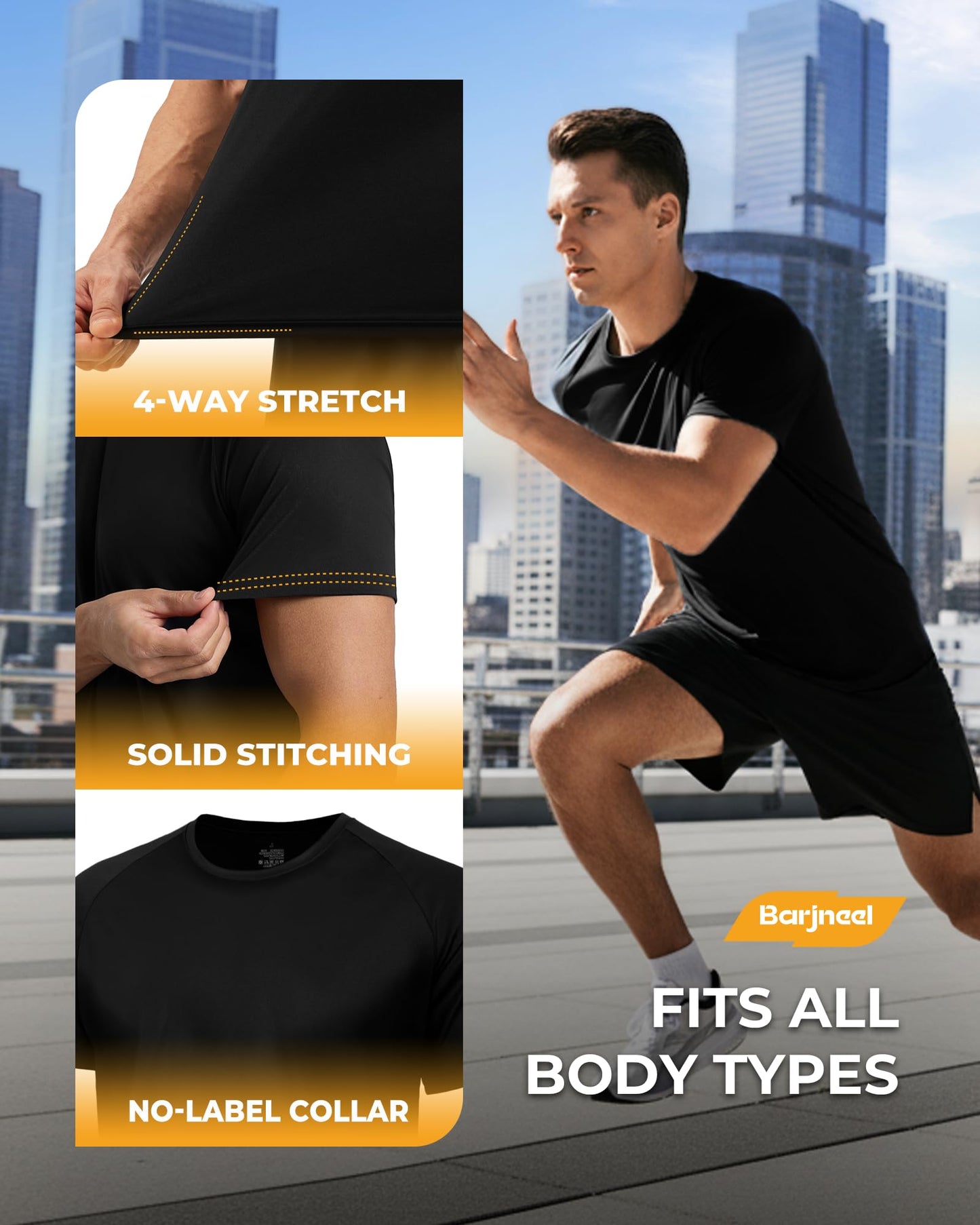 Barjneel 2 Pack Workout Shirts for Men - Black Casual Quick Dry Moisture Wicking Men's T-Shirts for Gym Running Athletic