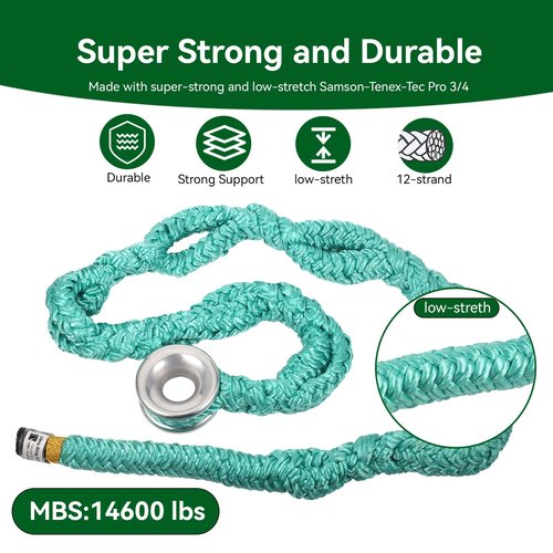 Rigging Ring Sling Rope 40203, 3/4" x 6’ Arborist Rope with #3 Aluminum Ring, 7-Pocket Adjustment Climbing Slings, 14600 lbs MBS