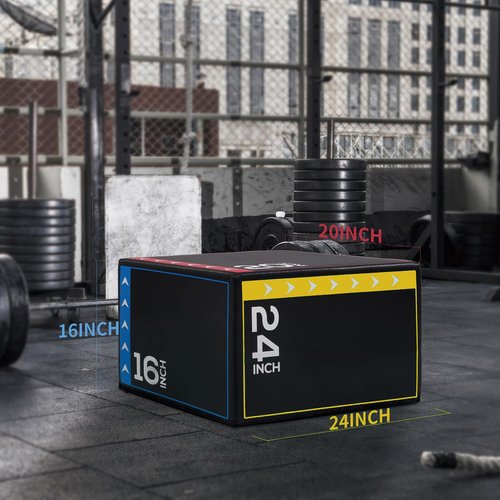 OLIXIS 3-in-1 Plyo Jumping Exercise Box Home Gym Workout Trainer, Non-Slip Multi-Use Cushioned Plyometric Jump Box for Conditioning, Strength Training 24 x 20 x 16 Inch