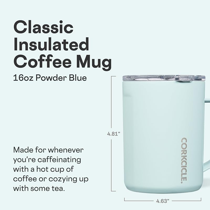Corkcicle 16 oz Triple-Insulated Coffee Mug with Handle - Powder Blue