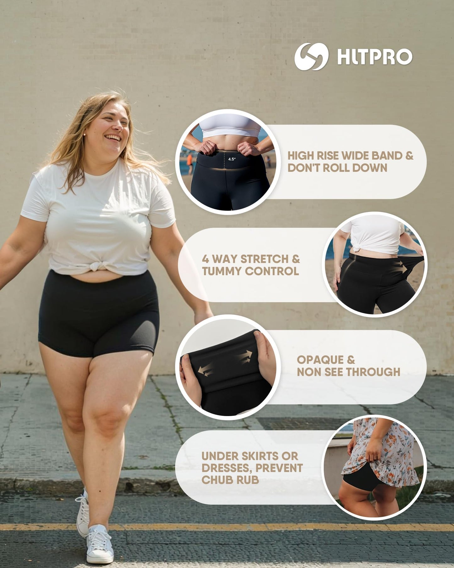 HLTPRO 3 Pack Plus Size Biker Shorts with Pockets for Women (S-4XL)- 8"/5"/3" High Waist Tummy Control Shorts for Yoga