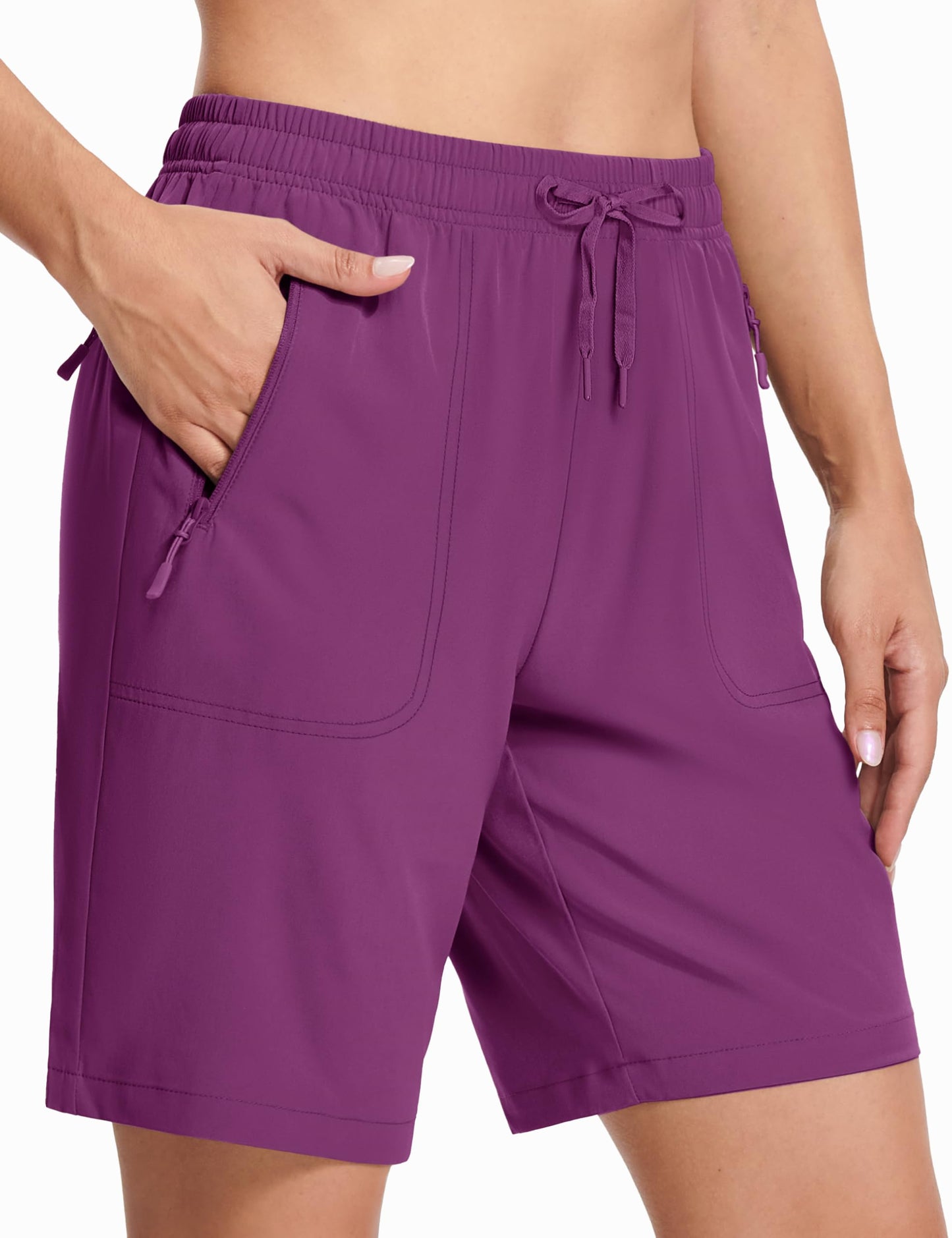 MAGCOMSEN Outdoor Shorts Women Hiking 8 Inch with Pockets Water Resistant Quick Dry Golf Shorts Purple Red XL