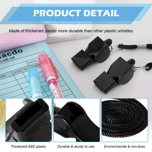 LIANGYUNZE Whistle, 10 Pcs Back Professional Sport Whistle Set with Lanyard - Loud Pea-Less Whistle for Coaches, Referees, Lifeguards and Police