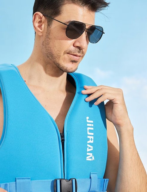 huraty Unisex Kayaking Safety Vest, Neoprene Buoyancy Jacket for Swimming Surfing Sailing Fishing, Adjustable Swim Vest with Secure Leg Straps(Blue, L)