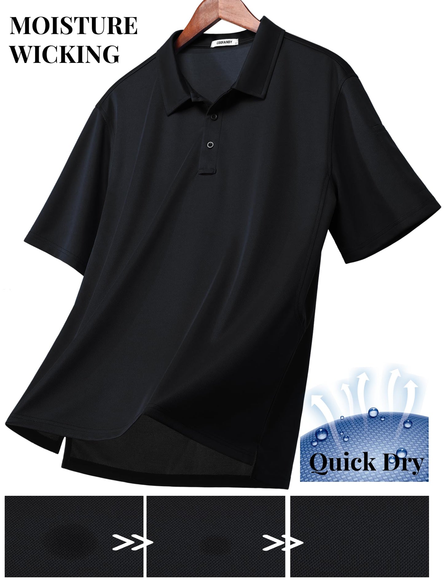 COOFANDY Polo Shirts for Men Short Sleeve Dry Fit Golf Polo T Shirt Quick Dry Performance Tactical Polos Black Collared Work Shirt