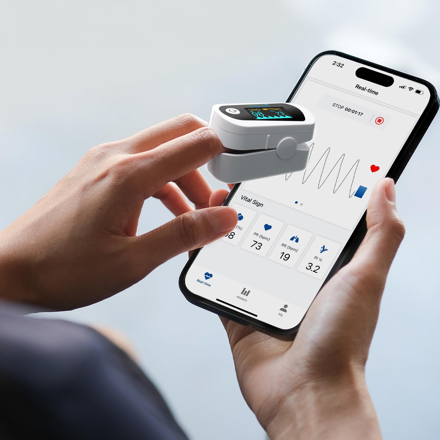 Innovo iP900BP-B Fingertip Pulse Oximeter, Blood Oxygen Monitor with Free App, Plethysmograph, and Perfusion Index (with Bluetooth)