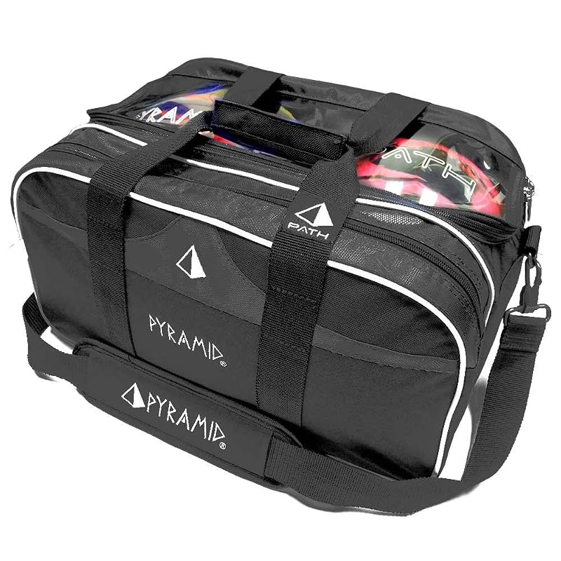 Pyramid 2-Ball Tote Bowling Bag with Clear Top, Shoes Compartment Up To 15 US Mens Size Black/Black