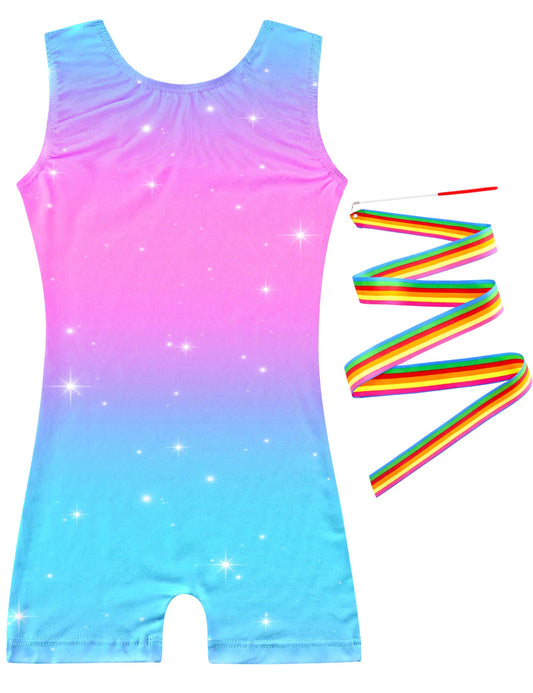 Alikhonf Leotards for Girls Gymnastics Toddler Leotard Gymnastics Size 2t 3t Blue Pink Stars Biketard with Shorts