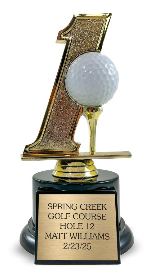 Hole in One Golf Trophy Customizable with Engraved Plate and Golf Ball Insert Holder - Custom Display for Hole in One - Funny Golf Award for Tournament Winner - 7 Inches Tall