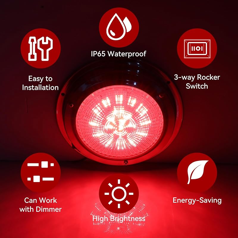 5.5 Inch 12V Dual-Color LED Boat Dome Light with Toggle Switch - White & Red