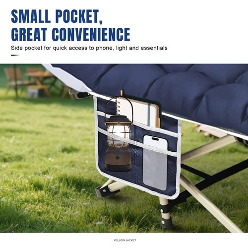 YELLOW JACKET Camping Cot with Mattress for Adults, Folding Sleeping Cot 600lbs Max Load, Portable Camping Cot with Carry Bag, 28" Wide Cot for Camping, Home,Office,Travel (Blue)