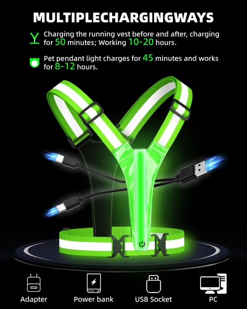 Mexlyca LED Reflective Vest Safety Gear, 5 Lights Colors High Visibility Reflective Running Gear for Dog Walking Running Cycling, Adjustable for Men Women Kids - Dog Light with USB Rechargeable