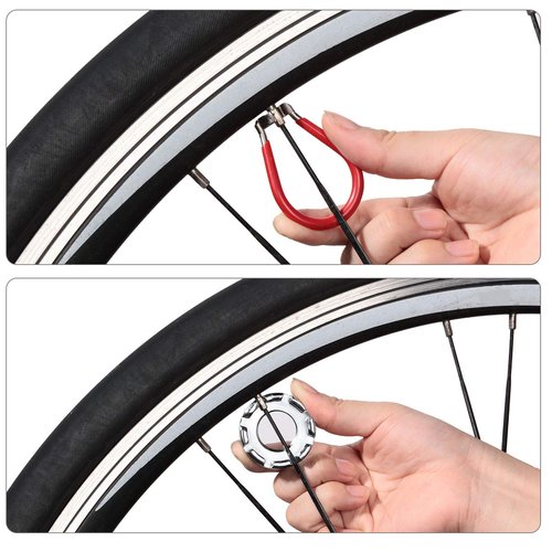 5 Pieces Bicycle Spoke Wrench Bike Spoke Tool with 1 Piece Tire Lever Bike Rim Correct Kit Cycling Pocket Tools for Bicycle Repair, Totally 6 Pieces Tool Kit