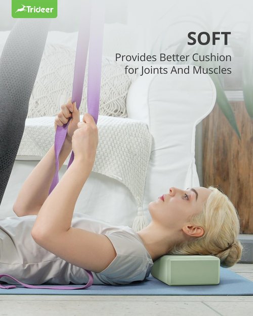 Trideer Yoga Block, Soft Non-Slip Surface Premium Foam Blocks, Supportive, Lightweight, Odorless, Yoga Accessories for Pilates Meditation General Fitness Stretching Toning (Mint Green-2 Pack)